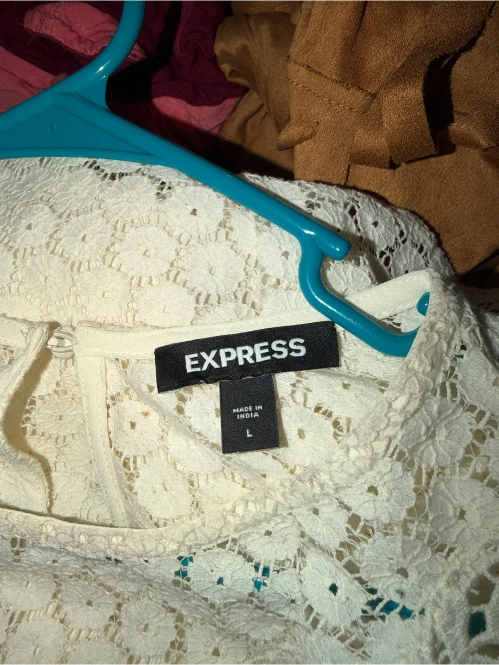 Express Cream Lace Ruffle-Shoulder Blouse - Picture 5 of 5